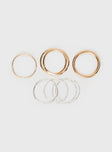 Bracelet pack Pack of eight, four gold-tone bangle style, four silver-toned bangle style, fixed size