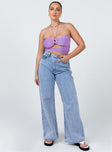 front view of model wearing Princess Polly Loriella Ring Detail Crop Top Purple 