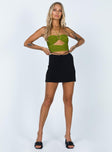 Front view of model wearing  front Princess Polly Short Sleeves Square Neck  Loriella Ring Detail Crop Top