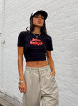 front view of model wearing Princess Polly Motel Shrunk Tee Bad Habits Black 