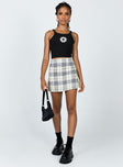   front view of model wearing Princess Polly Selby Mini Skirt Yellow Plaid 