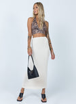   side view of model wearing Princess Polly Harriette Maxi Skirt Beige 