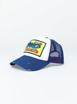 Trucker hat Graphic print  Mesh back panels  Snap back fastening 