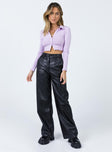 front view of model wearing Princess Polly Jessie PU Pants Black 