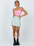   front view of model wearing Princess Polly Selby Mini Skirt Green Floral Check 