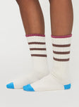 Thick knit crew socks, striped design