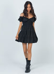 side view of model wearing Princess Polly Daniela Mini Dress Black 