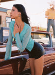 back view of model wearing Princess Polly Mereba Long Sleeve Top Blue 