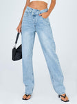 product Princess Polly High Waisted  Holly Asymmetric Straight Leg Jean Light Wash Denim Petite