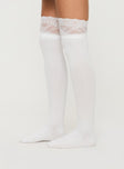 White Knee high socks with lace cuff