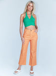 front view of model wearing Princess Polly Ivy Floral Straight Leg Jeans Orange Mid Rise 