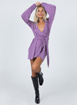 side view of model wearing Princess Polly Party Time Mini Dress Purple 