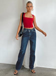 product Princess Polly Mid Rise  Holly Asymmetric Straight Leg Jean Dark Wash Denim