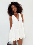 Front view of model wearing  front Princess Polly Asymmetric Neckline  Lakeisha Mini Dress White