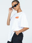 side view of model wearing Princess Polly Noods Oversized Tee White Short Sleeve Crew Neck 