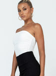 side view of model wearing Princess Polly Rashad Strapless Bodysuit White Sleeveless straight 