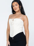 front view of model wearing Princess Polly Del Gato Corset Top Off White Sleeveless Square Neck 