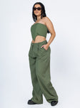 side view of model wearing Princess Polly La Quinta Pant Khaki 