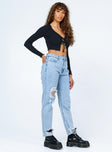 front view of model wearing Princess Polly Colville Denim Jeans High Waisted 