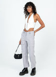 Front view of model wearing  front Princess Polly High Waisted Pants  As You Were Cargo Pants Grey