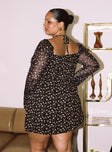 product Princess Polly Square Neck  Dyer Sheer Sleeve Mini Dress Black Floral Curve