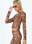 side view of model wearing Princess Polly Anything For Love Top Leopard 