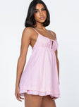 side view of model wearing Princess Polly Empress of Love Mini Dress Pink Square Neck 