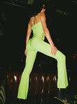 Front view of model wearing  front Princess Polly High Waisted Pants High Waisted Pants High Waisted Pants  Mid Way Laced Flare Pants Green