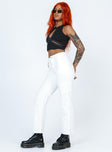 side view of model wearing Princess Polly Julia Carpenter Denim Jeans White High Waisted 