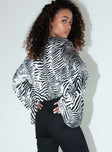 side view of model wearing Princess Polly Larry Crop Shirt Zebra 