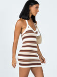 side view of model wearing Princess Polly Ciro Mini Dress Brown 