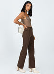 Front view of model wearing  front Princess Polly High Waisted Pants High Waisted Pants High Waisted Pants  Lulu Pants Brown