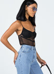 front view of model wearing Princess Polly Ellora Bodysuit Black Sleeveless Scoop Neck 