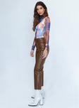 side view of model wearing Princess Polly Dusty Pants Brown 