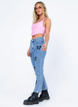 side view of model wearing Princess Polly Bilbao Denim Jeans Mid Rise 