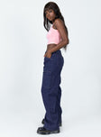 side view of model wearing Princess Polly Miami Vice Pants Dark Denim Mid Rise 