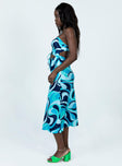 back view of model wearing Princess Polly Mayia Midi Dress Blue Multi 