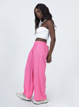 side view of model wearing Princess Polly Louis Linen Blend Pants Pink 