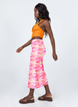   side view of model wearing Princess Polly Sunset Trip Midi Skirt Pink 