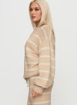 side view of model wearing Princess Polly Read Your Mind Knit Sweater Cream Stripe 