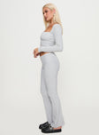 side view of model wearing Princess Polly Closed Eyes Flared Pant Grey Low Rise Pants 