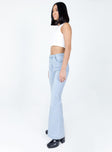 side view of model wearing Princess Polly Better With You Jeans Light Wash Denim High Waisted 