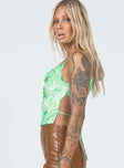 side view of model wearing Princess Polly Slater Top Green 