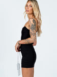 side view of model wearing Princess Polly Tristian Mini Dress Black 