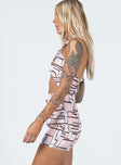 side view of model wearing Princess Polly Sara Mini Dress Pink Multi 