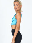 side view of model wearing Princess Polly Miranda Top Blue 