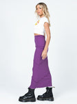   side view of model wearing Princess Polly Oscar Maxi Skirt Dark Purple 