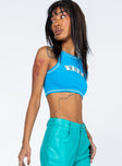 side view of model wearing Princess Polly Whateva Tank Top Blue 