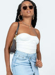 front view of model wearing Princess Polly Wheeler Bodysuit White Sleeveless Sweetheart 