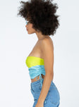 side view of model wearing Princess Polly Deven Top Blue / Green 